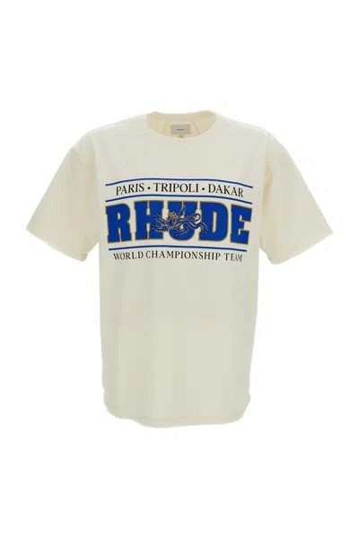 Rhude Oversized Crew Neck T-shirt With  Chrono Graphic In Gold