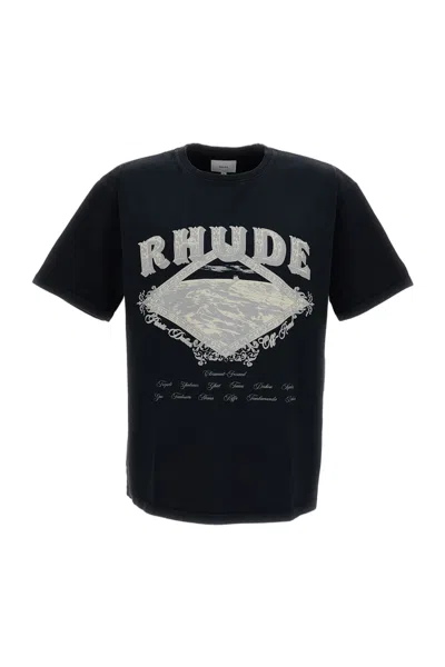 Rhude Oversized Crew Neck T-shirt With Vintage Dakar Convoy Print In Blue