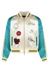Rhude Cropped Colour-block Logo-embroidered Satin Bomber Jacket In White