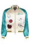 Rhude Cropped Colour-block Logo-embroidered Satin Bomber Jacket In White