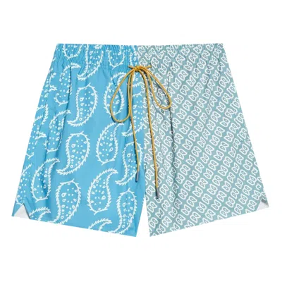 Pre-owned Rhude Paisley Trunks 'marine/sage/pink' In Blue