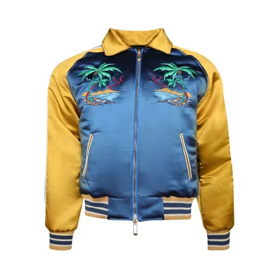 Pre-owned Rhude Palm Eagles Souvenier Jacket 'navy/mustard Yellow' In Blue