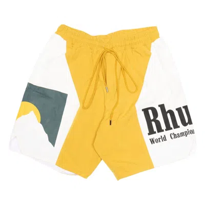 Pre-owned Rhude Panel Logo Short 'mustard/white' | Yellow | Men's Size Xxl