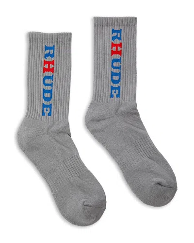 Rhude Petrol Logo Crew Socks In Grey/blue/red