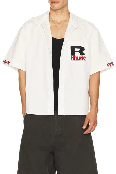 Rhude Petrol Oversized Mechanic Shirt In White