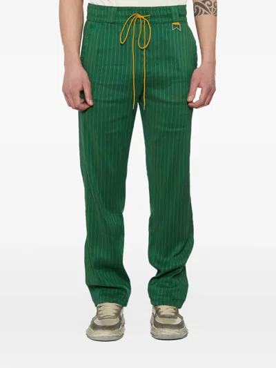 Rhude Pinstripe Drawstring Trousers In Green