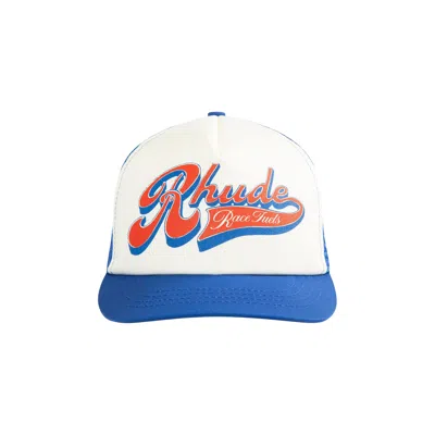 Pre-owned Rhude Pit Stop Trucker Hat 'white/blue/red' | Men's Size Onesize
