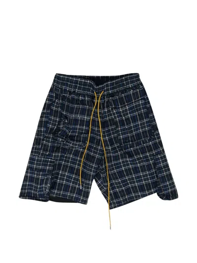 Rhude Plaid Drawstring Shorts In Blue