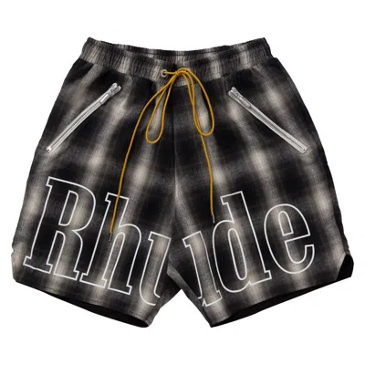 Pre-owned Rhude Plaid Logo Shorts 'black/grey'
