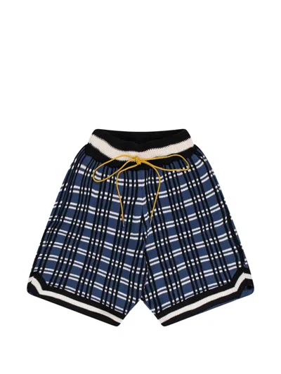 Rhude Plaid-pattern Knitted Shorts In Blue