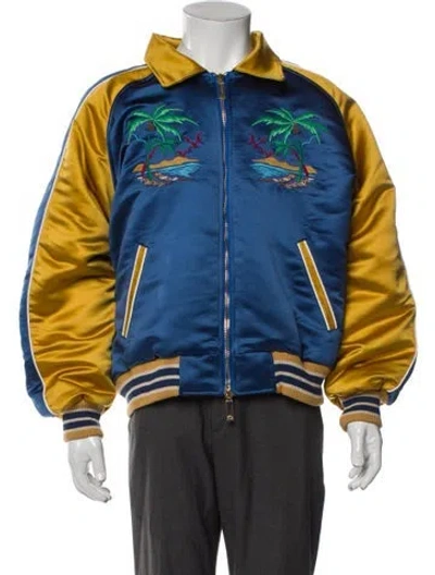 Pre-owned Rhude Printed Bomber Jacket W/ Tags In Blue