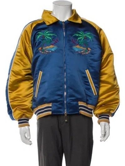 Pre-owned Rhude Printed Bomber Jacket W/ Tags In Blue