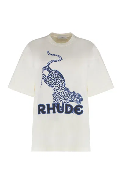 Rhude Printed Cotton T-shirt In White
