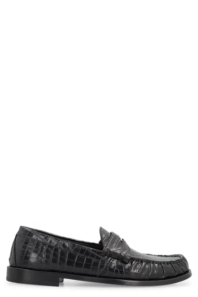 Rhude Printed Leather Loafers In Black