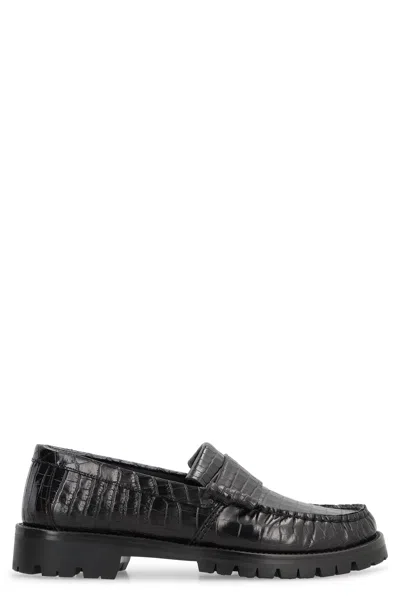 Rhude Printed Leather Loafers In Black