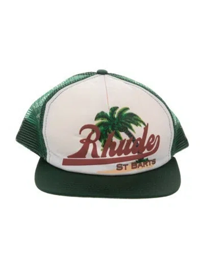 Pre-owned Rhude Printed Palm Tree Trucker Hat In Green