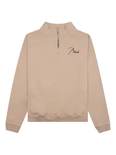 Rhude Quarter-zip Embroidered Sweatshirt In Neutral