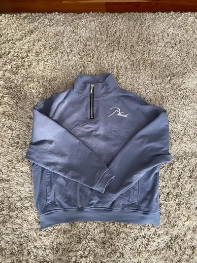 Pre-owned Rhude Quarter Zip Sweatshirt In Bleu