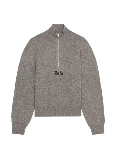 Rhude Quarter-zip Logo-embroidered Sweater In Gray