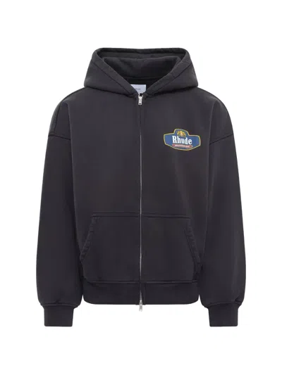 Rhude Racing Crest Zip-up Hoodie In Gray