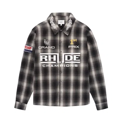 Pre-owned Rhude Racing Logo Printed Checked Shirt 'black/grey' | Men's Size Xxl