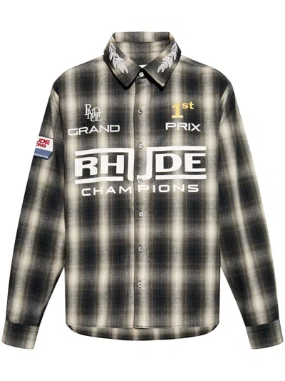 Rhude Racing-inspired Flannel Shirt For Men In Black