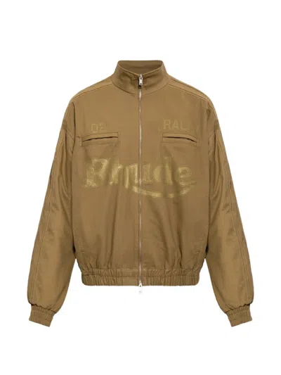 Rhude Rally Track Logo-print Zip-up Jacket In Brown