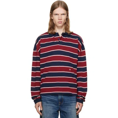 Rhude Striped Long Sleeve Polo Shirt Logo In Multi