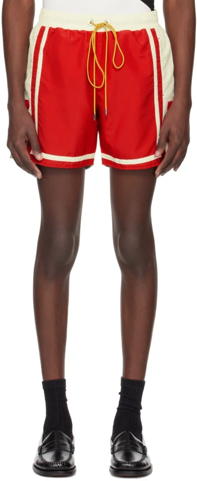 Rhude Men's Nylon Moonlight Track Shorts In Red/cream