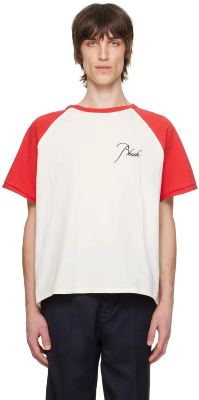 Rhude Red & Off-white Raglan T-shirt In Vintage Red & Vintage White