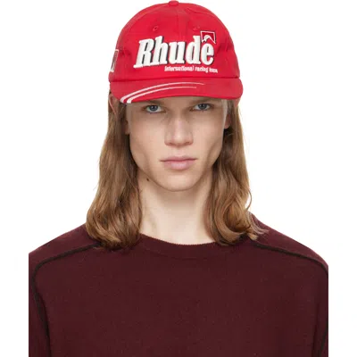 Rhude Red Moonlight Dual Stripe Cap In Red / White