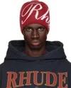 Rhude Script Beanie In Red/cream