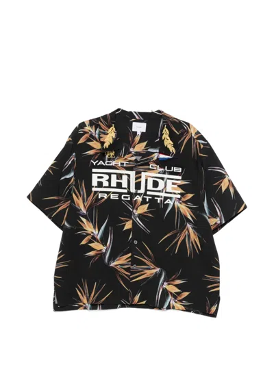Rhude Regatta Club Floral-graphic Shirt In Black