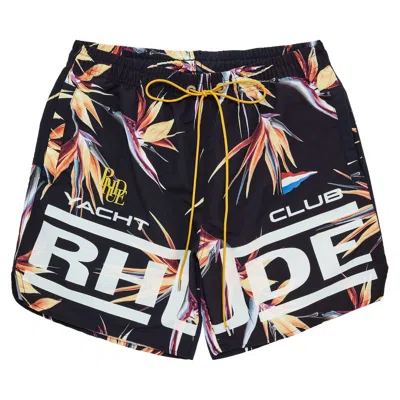 Pre-owned Rhude Regatta Club Hawaiian Swim Short 'black' | Men's Size Xl