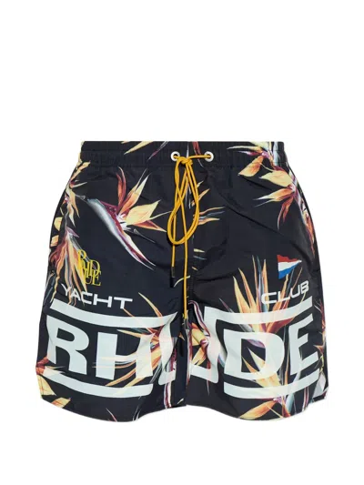 Rhude Regatta Club Hawaiian Swim Shorts For Men In Black