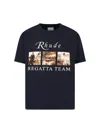 Rhude Classic Black T-shirt With Crew Neckline And Timeless Appeal In Blue