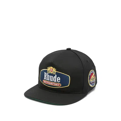 Rhude Rhss26ha01210 Logo-patch Cotton Blend Baseball Cap In Black