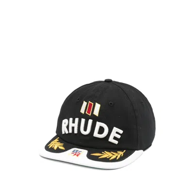 Rhude Rhss26ha01214 Embroidered Cotton Baseball Cap In Black