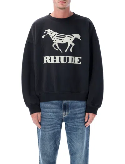 Rhude Oversized Cotton Crewneck Sweatshirt In Black