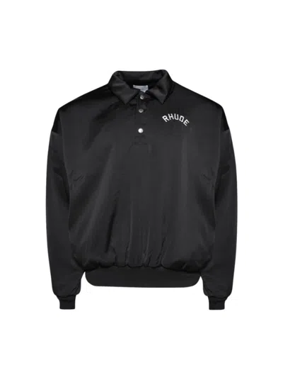 Rhude Vintage Satin Rugby Pullover Black