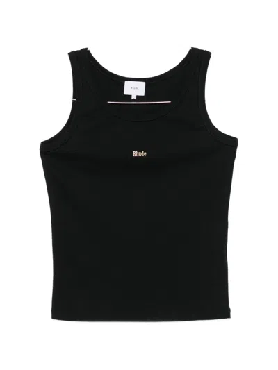 Rhude Ribbed Tank Top With Logo Print In Black