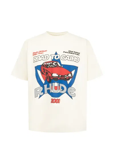 Rhude Desert Crest Cotton Crewneck Logo T-shirt In White