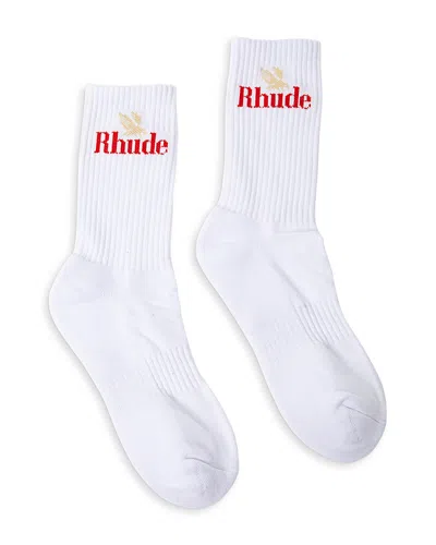 Rhude Rossa Logo Crew Socks In Vintage White/red/blue