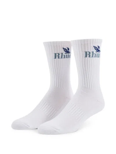 Rhude Rossa Logo-intarsia Socks In White