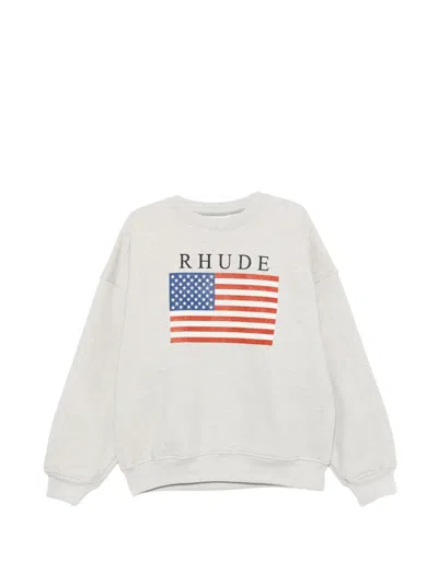Rhude Crew Neck Sweatshirt Usa Flag Graphic In Neutral