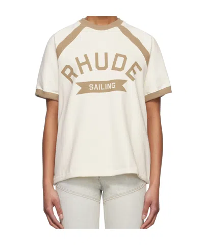Rhude Round Neck Short Sleeve T-shirt In 2996 Vtg White/khaki