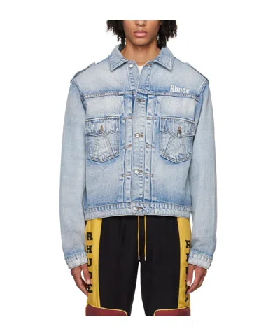 Rhude Rude X Automobili Lamborghini Lapel Denim Coat In Blue