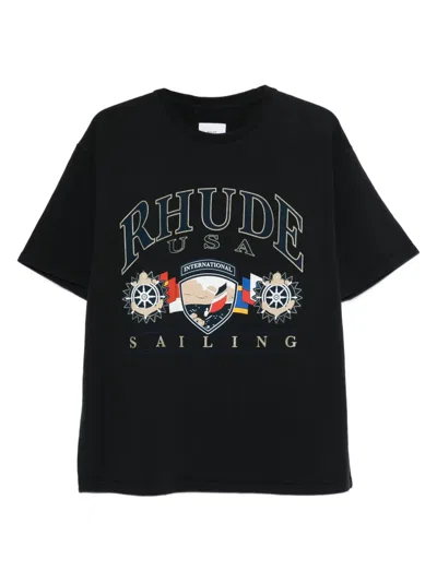 Rhude Classic Black T-shirt With Crew Neckline And Short Sleeves