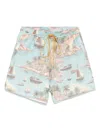 Rhude Sailing Map Linen Swim Trunks In Blue