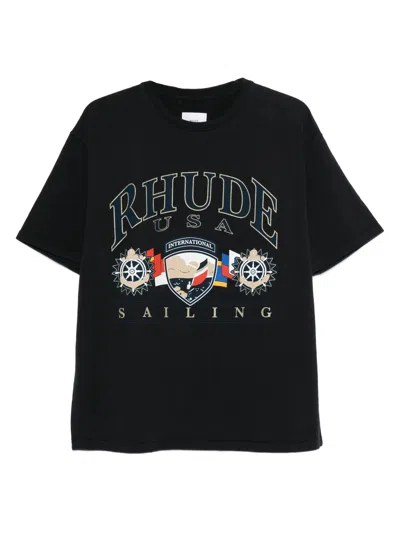 Rhude Sailing-inspired Graphic Tee In Size M In Black